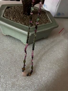 Multi-Color Tourmaline Beaded Necklace - Pink & Green